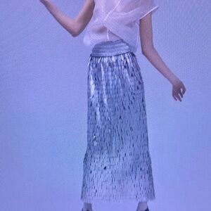 SHEIN Silver Metallic Pleated Maxi Skirt with Shimmer